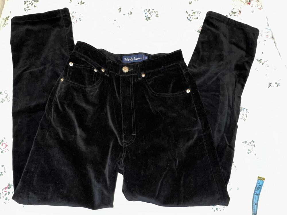VINTAGE EIGHTIES RALPH LAUREN BLUE LABEL BLACK COTTON VELVET JEANS 27